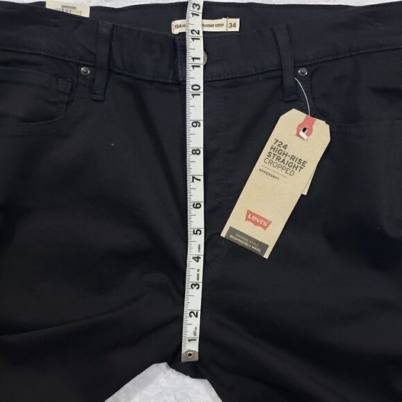 Levis 724 High Rise Straight Cropped Black Jeans - Picture 9 of 11